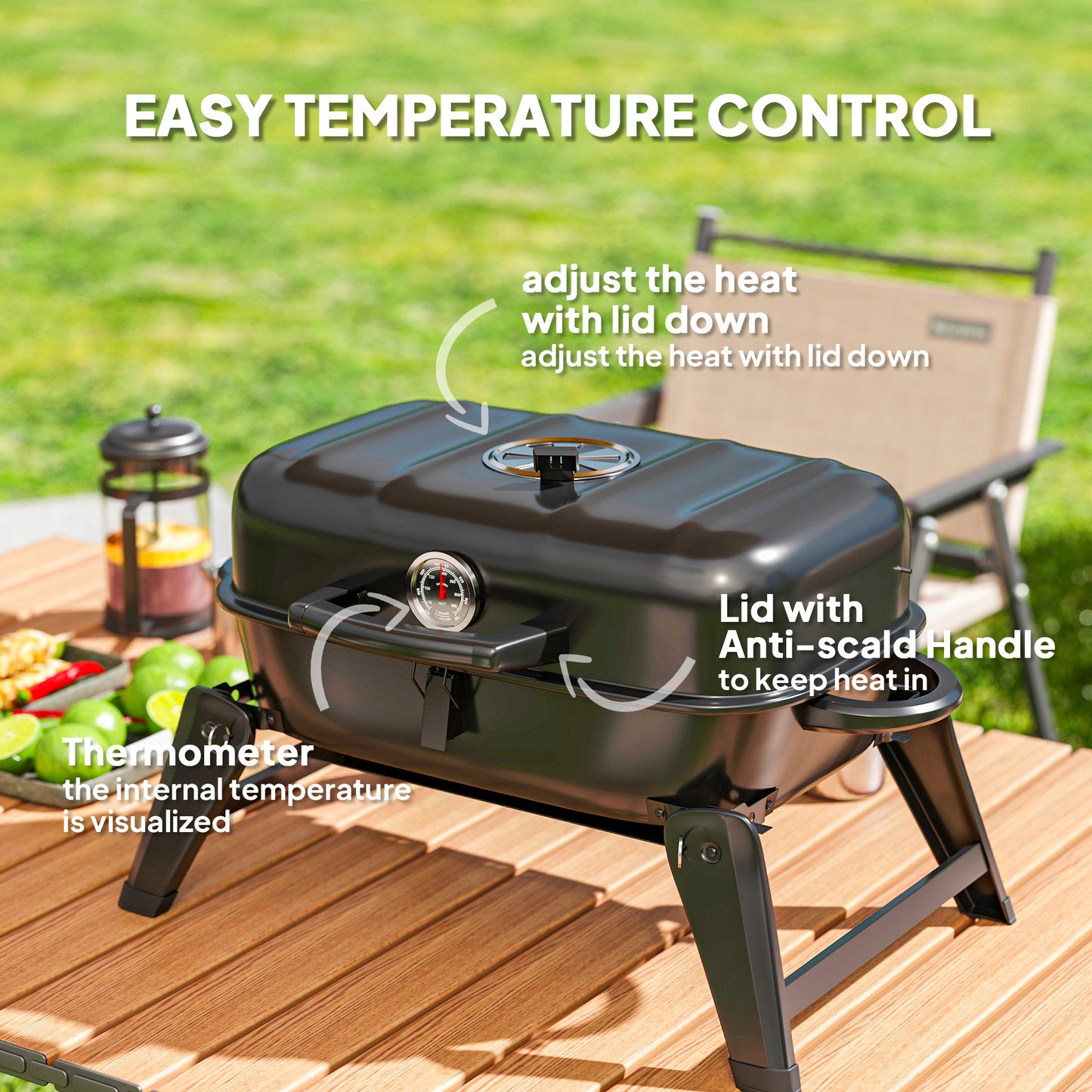 BBQ au charbon pliable avec grille de réchauffage