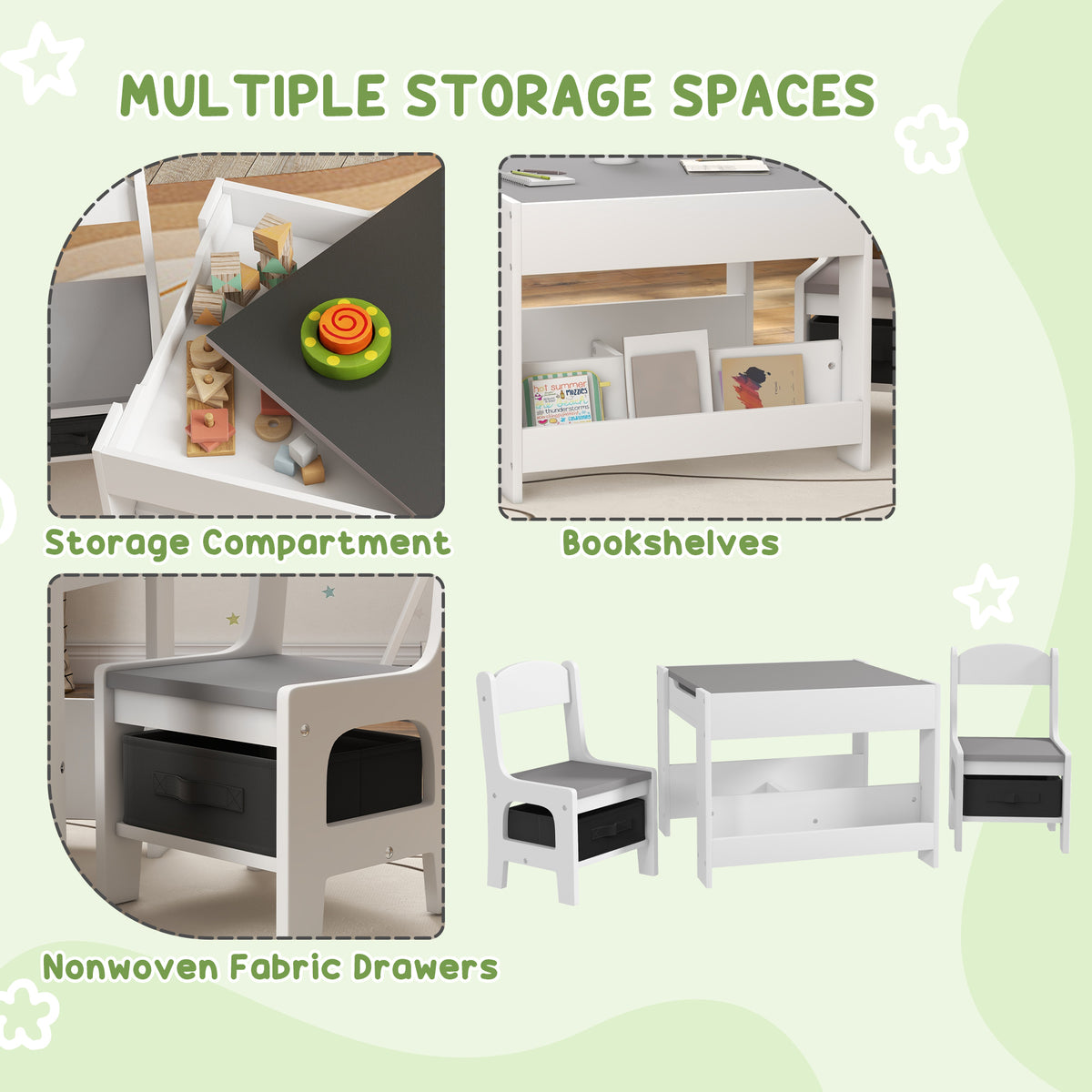 Ensemble table et chaises enfants réversible 3 pièces