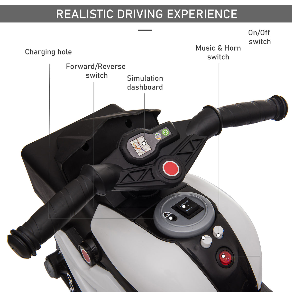 Moto électrique pour enfants 6V avec pédales musique phares