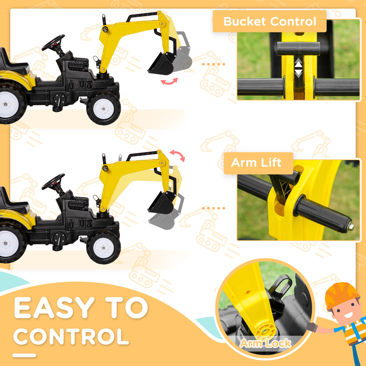 Tracteur à pédales pour enfants avec godet — Jaune