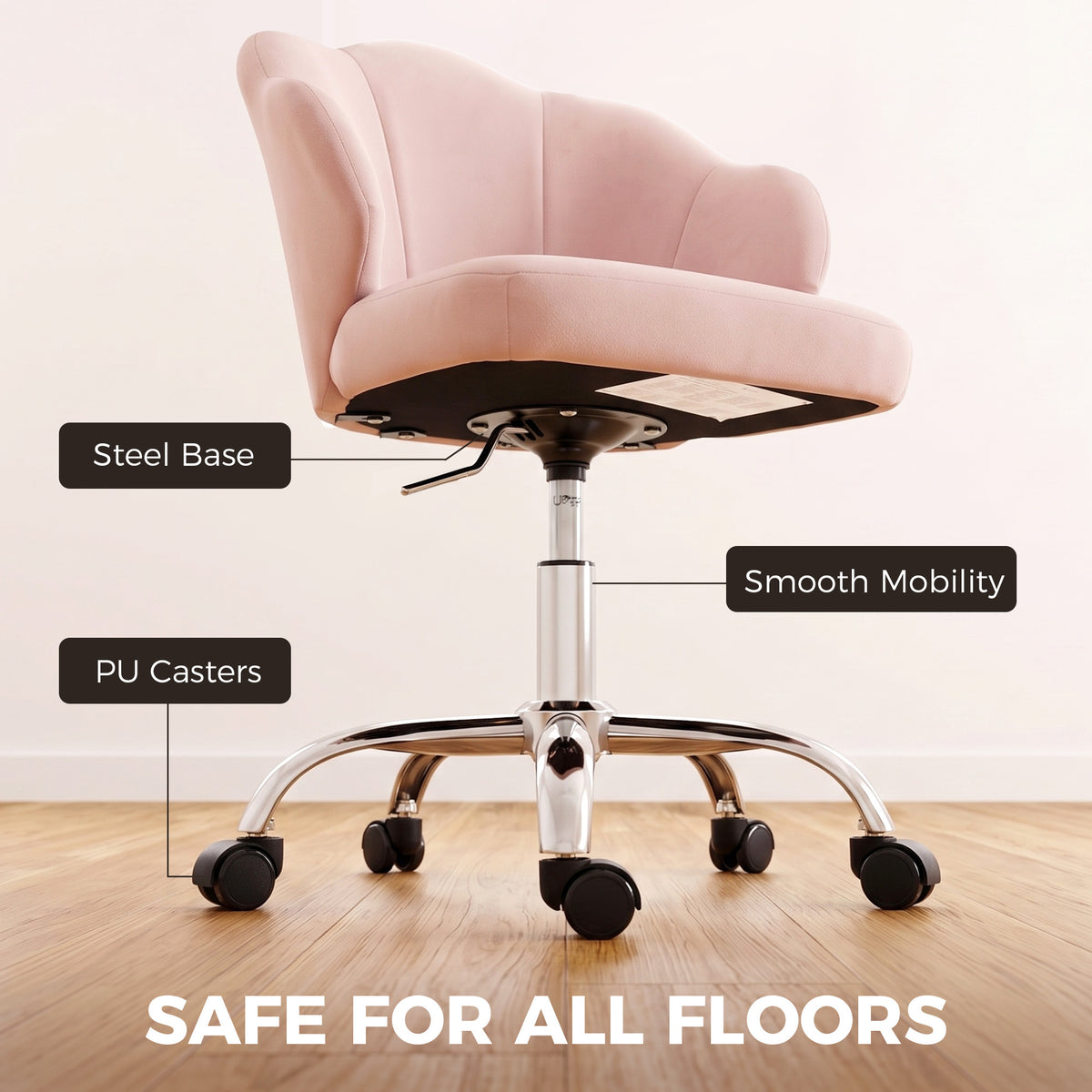 Chaise de bureau pivotante en velours pétale