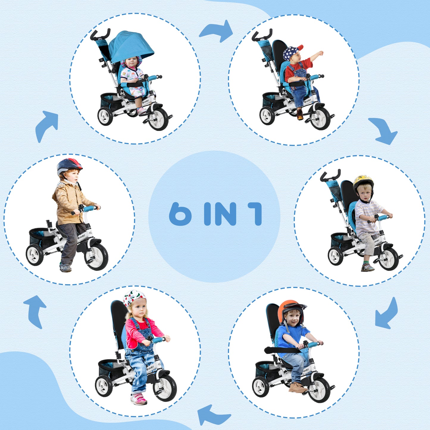 Tricycle évolutif 6 en 1 pour tout-petits 1-5 ans