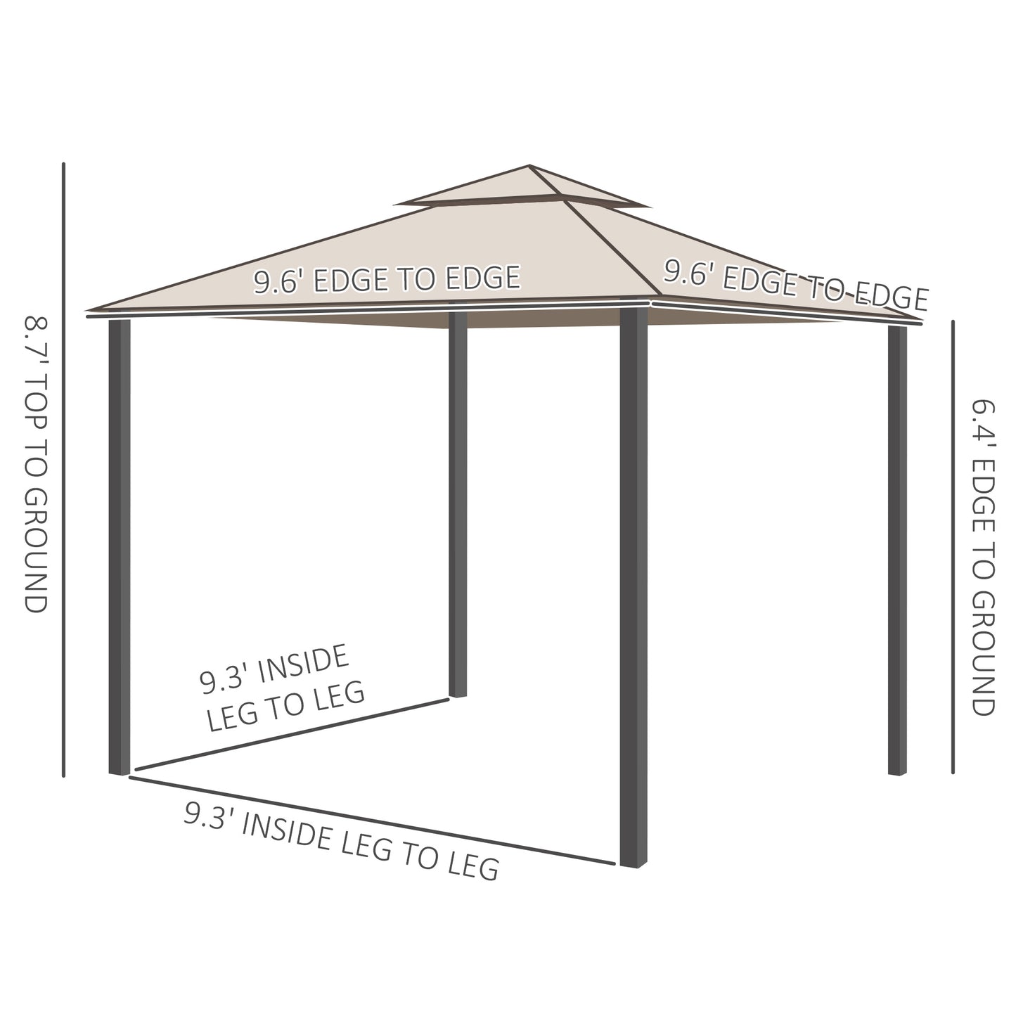 Gazebo patio toit double moustiquaire 2,9m x 2,9m