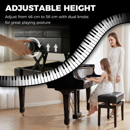 Banc de piano réglable en similicuir avec rangement