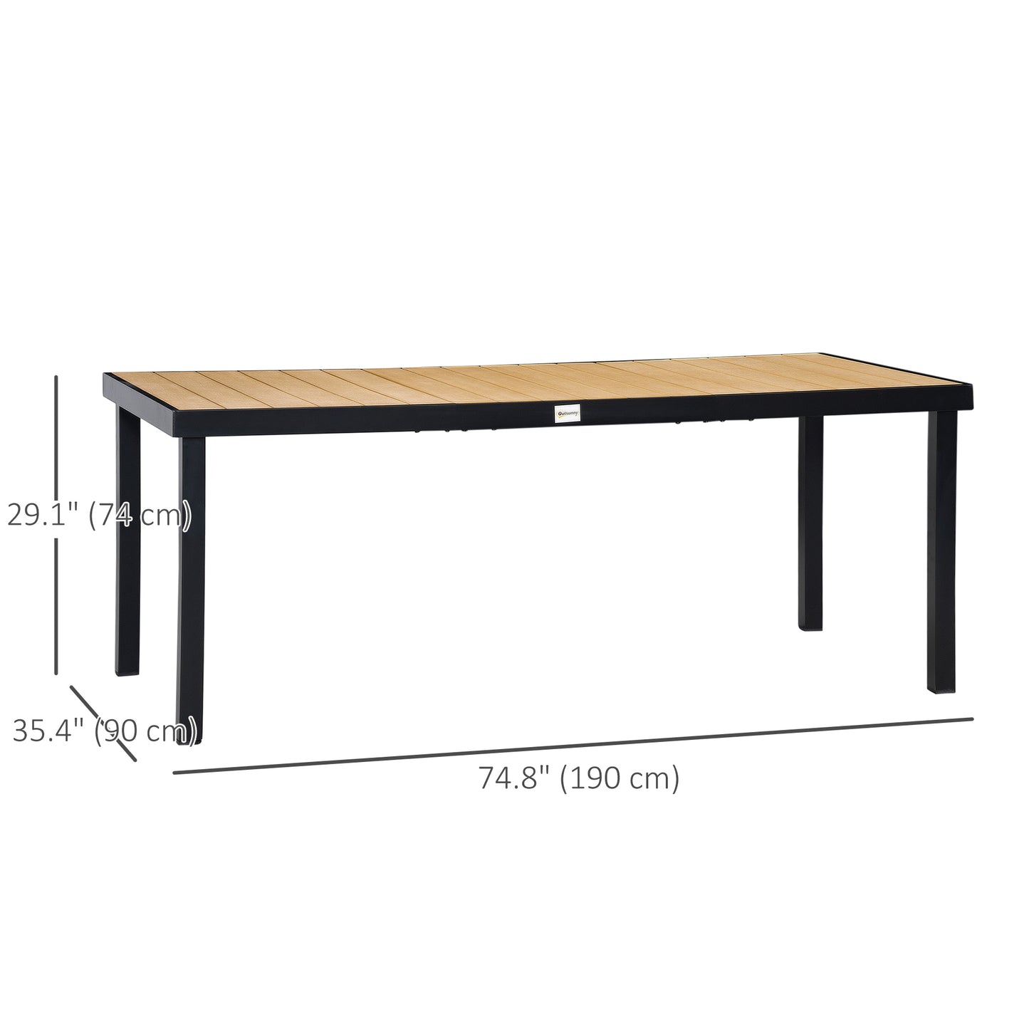 Table de jardin rectangulaire 8 personnes, plateau effet bois