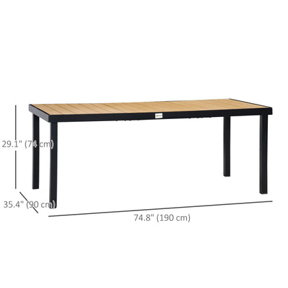 Table de jardin rectangulaire 8 personnes, plateau effet bois