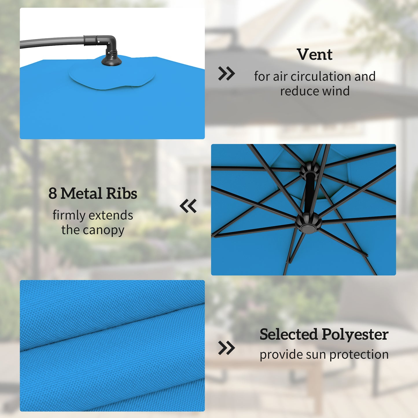 Parasol déporté avec base et manivelle 300 cm