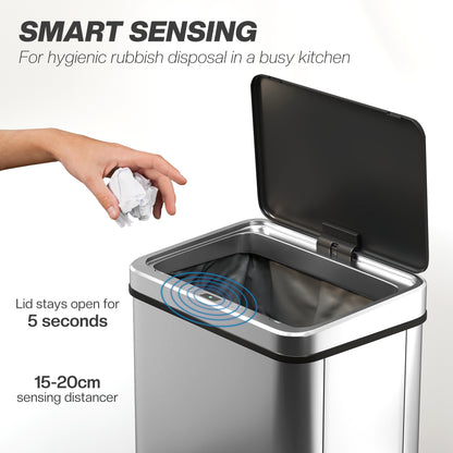 Poubelle automatique sans contact 40 L acier inoxydable