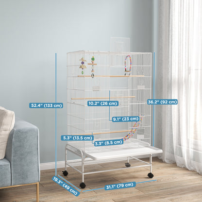 Cage à oiseaux spacieuse avec roulettes et jouets