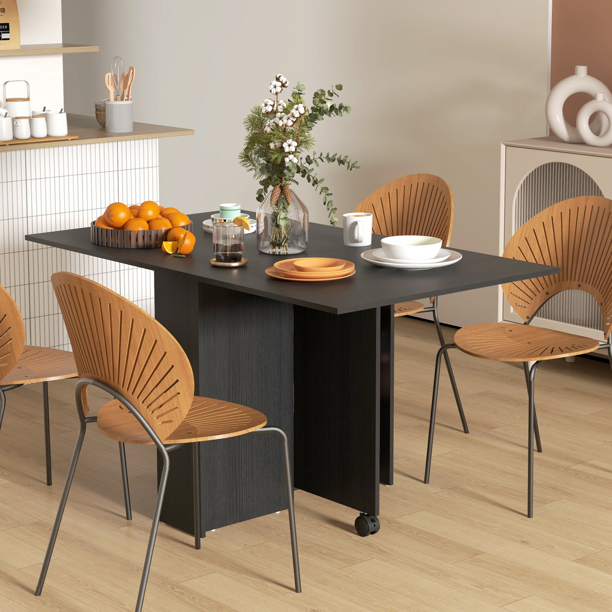 Table à manger pliante avec rangement et roulettes
