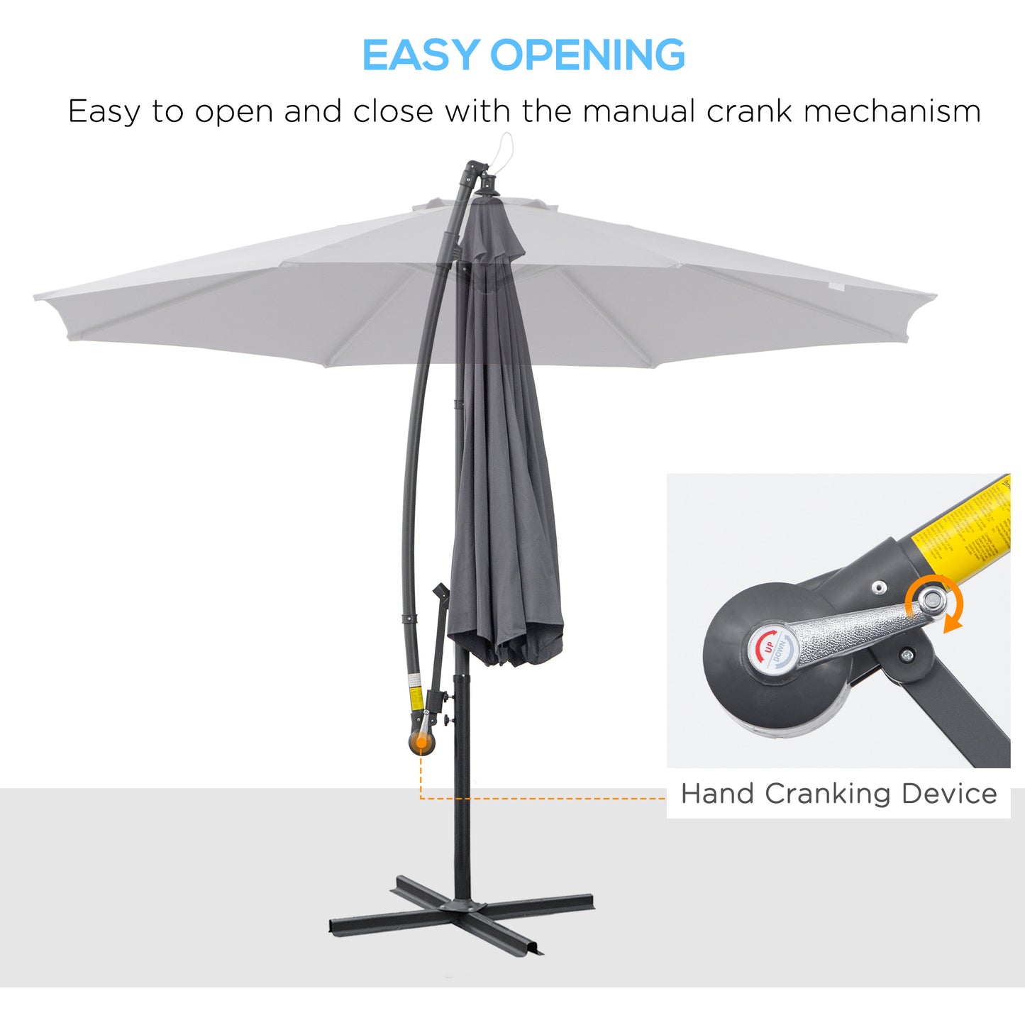 Parasol déporté avec base et manivelle 300 cm