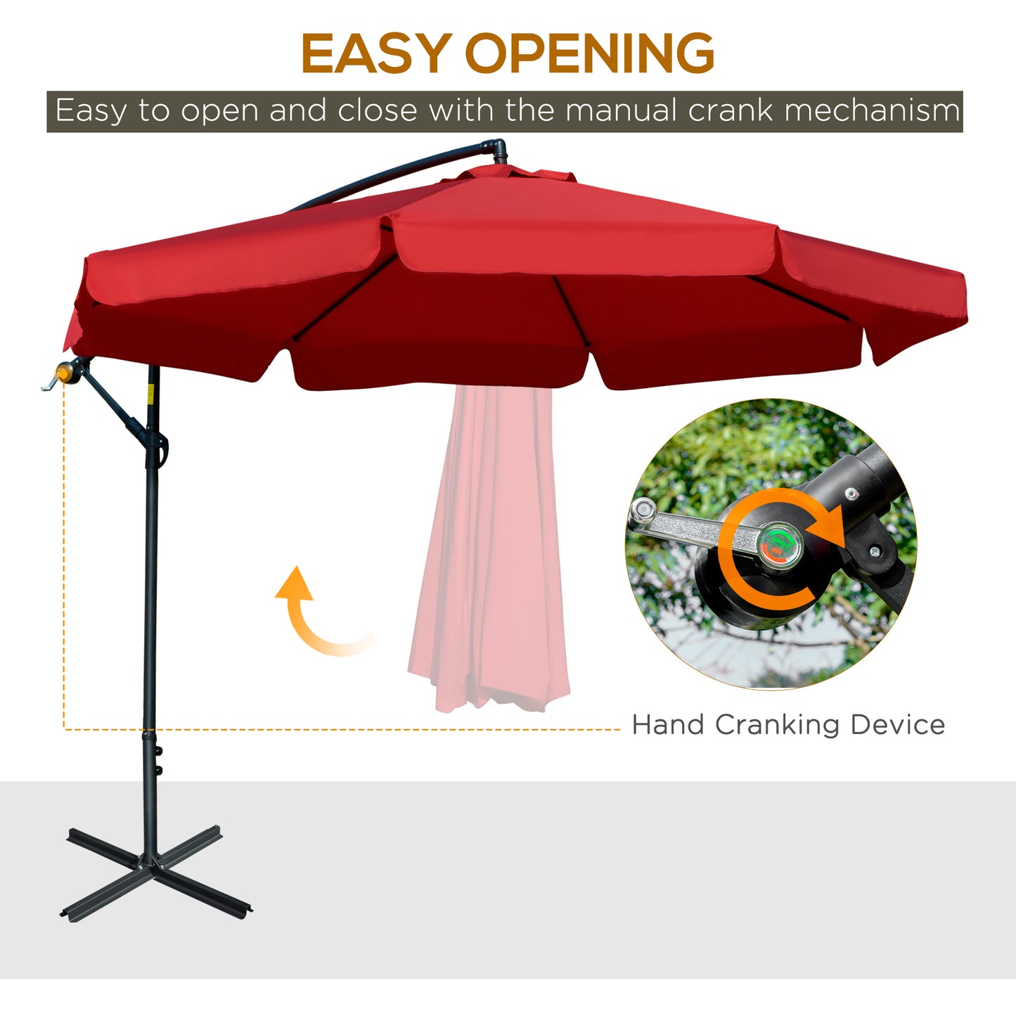 Parasol déporté inclinable avec base croisée 335 cm
