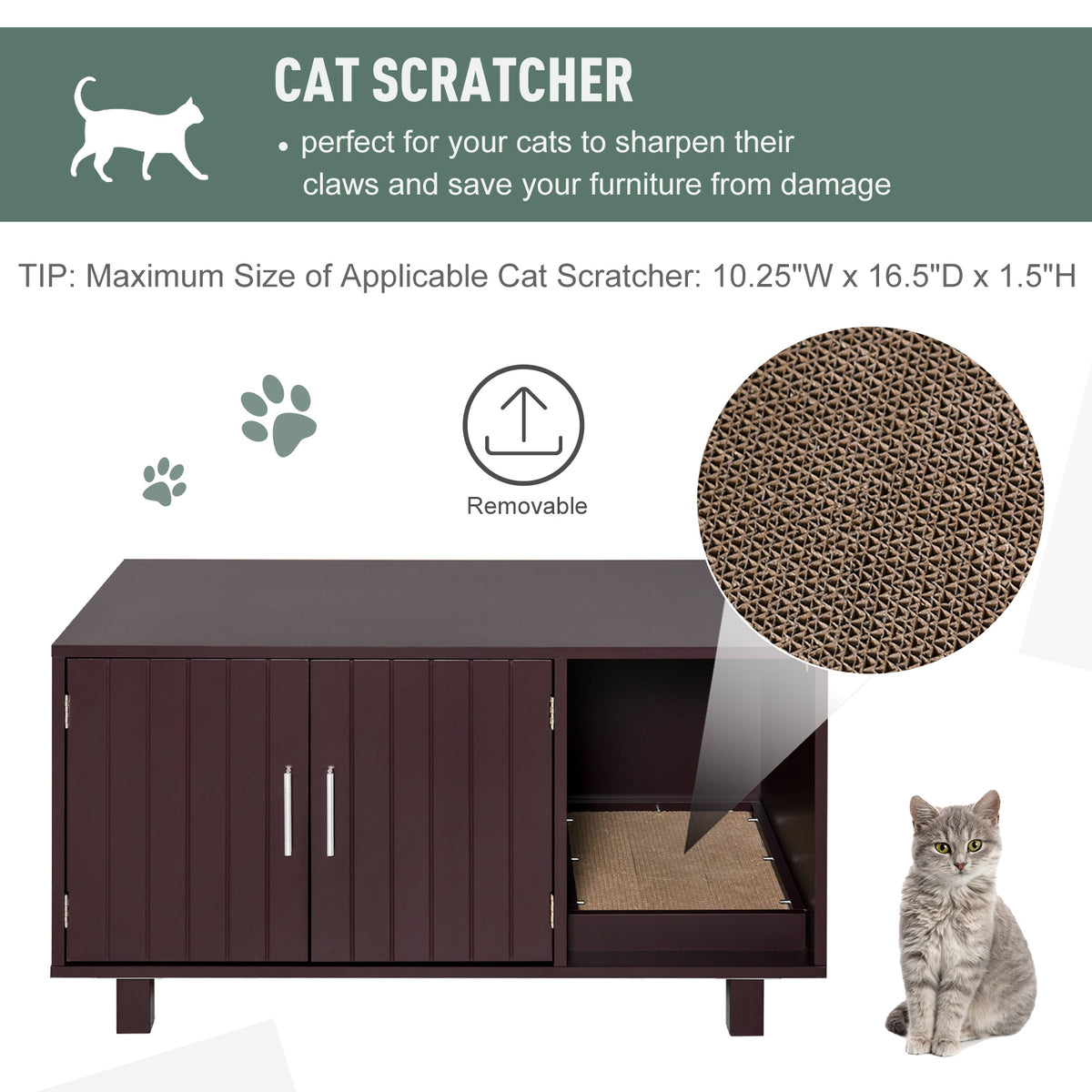 Meuble cache litière chat table d'appoint avec grattoir