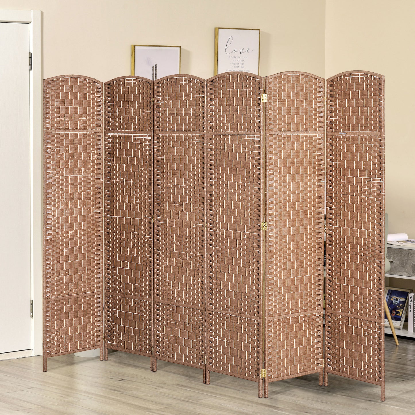 Paravent pliable 4 panneaux cadre bois tressé