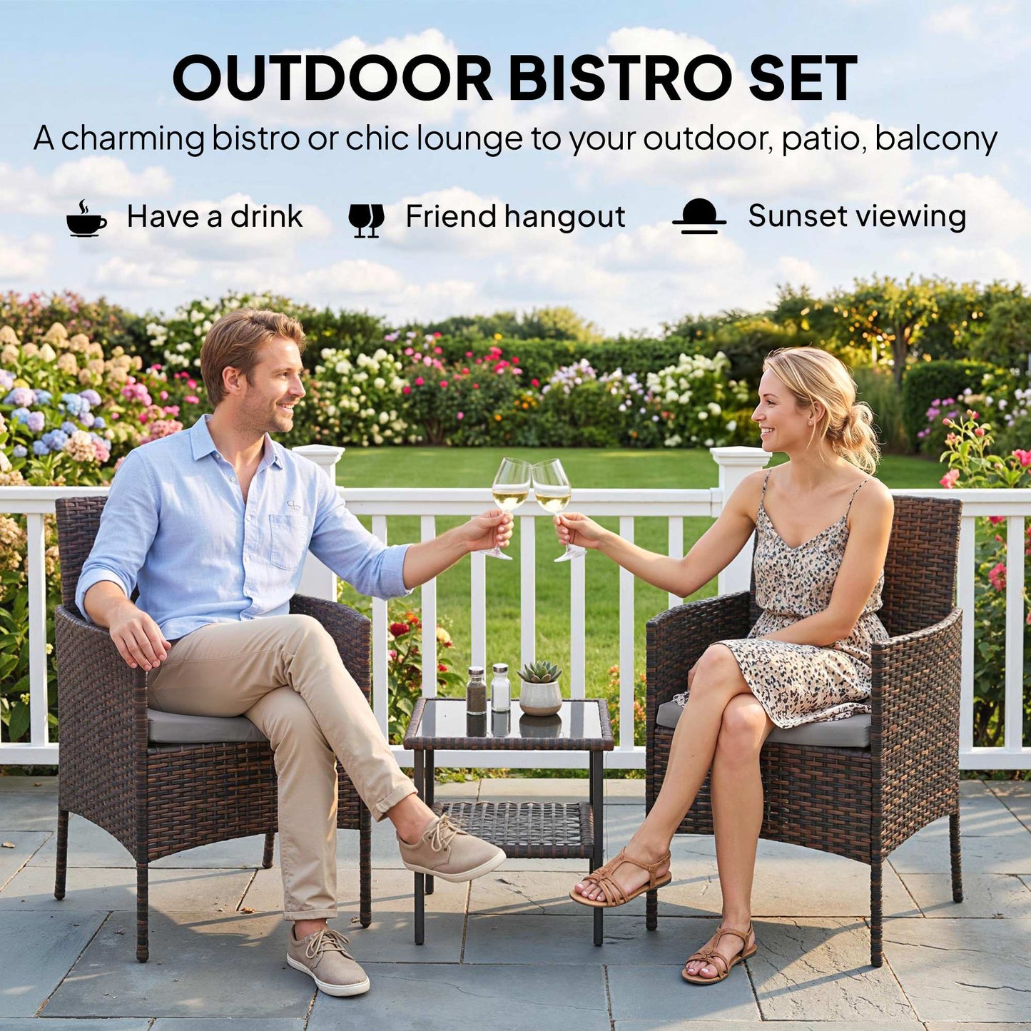 Ensemble bistrot 3 pièces rotin avec table verre — kaki