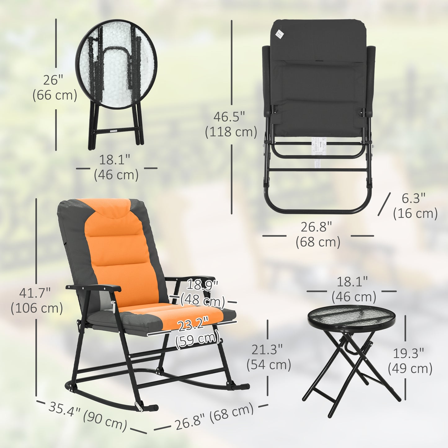 Ensemble chaise berçante pliable 3 pièces