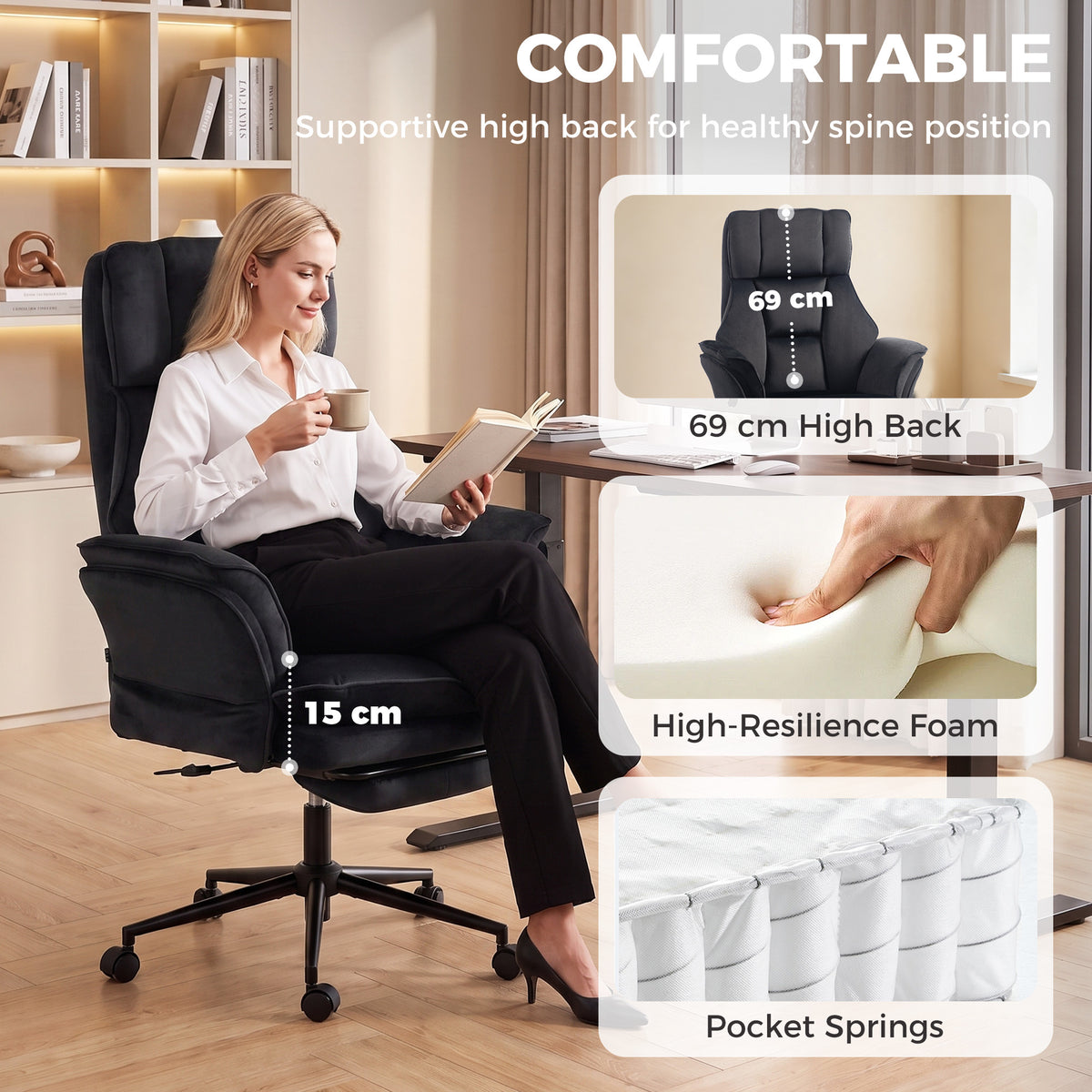 Chaise de bureau ergonomique inclinable avec repose-pieds