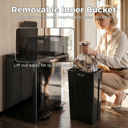 Poubelle double inox à pédale fermeture douce