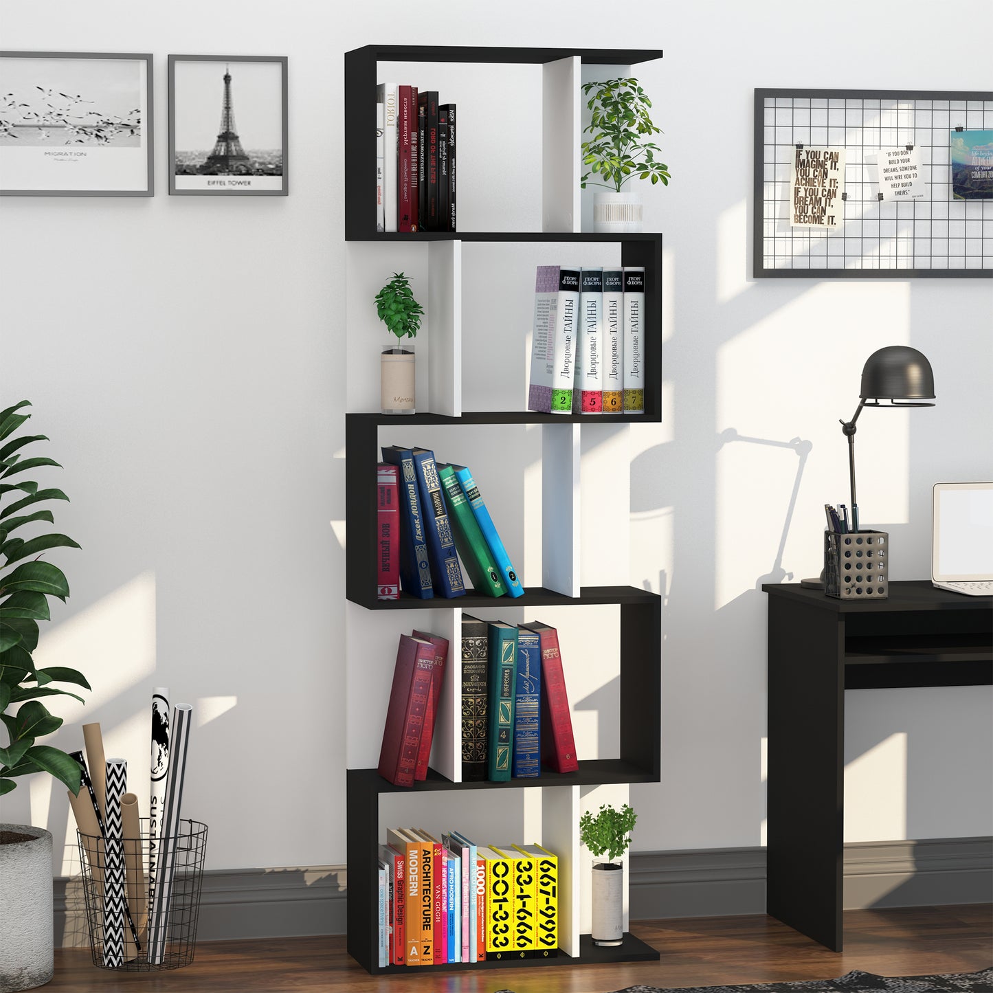 Bibliothèque géométrique 5 niveaux en S
