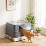 Litière pour chat en acier inoxydable avec couvercle amovible