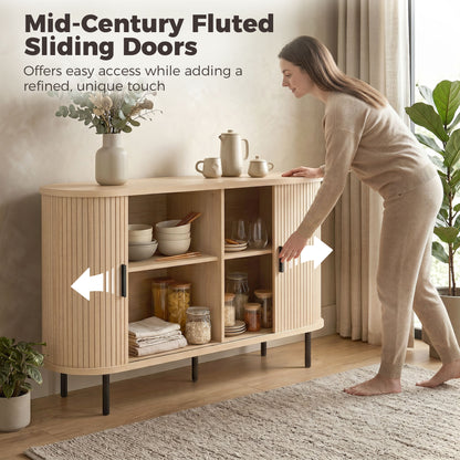 Buffet bahut cannelé portes coulissantes tablettes réglables