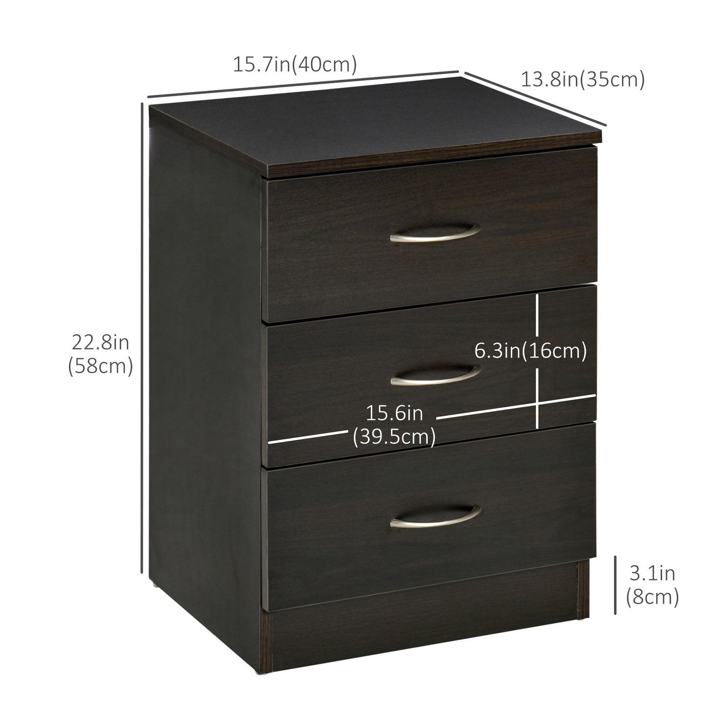 Table de chevet 3 tiroirs design moderne — ensemble de 2