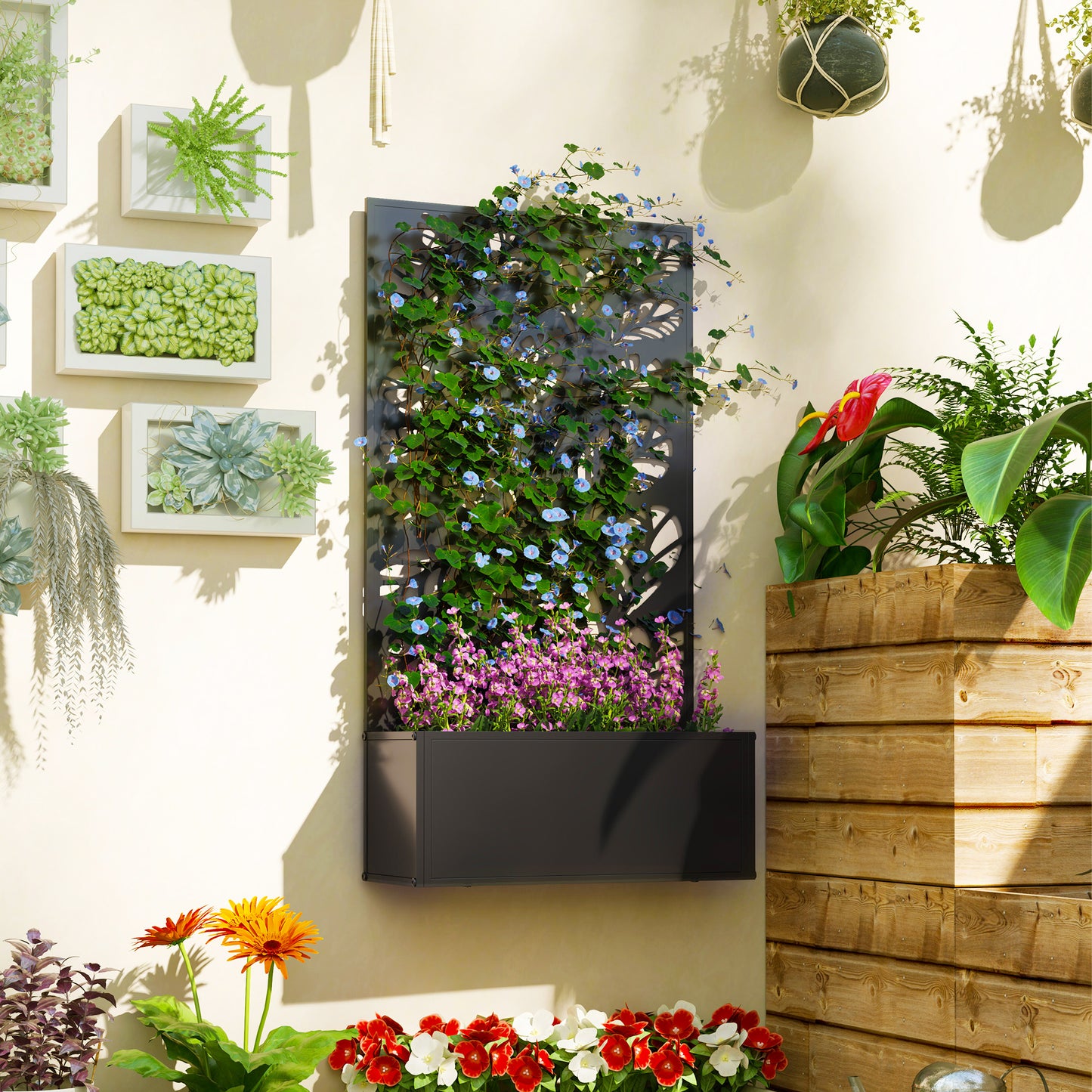 Jardinière surélevée en métal avec panneau décoratif