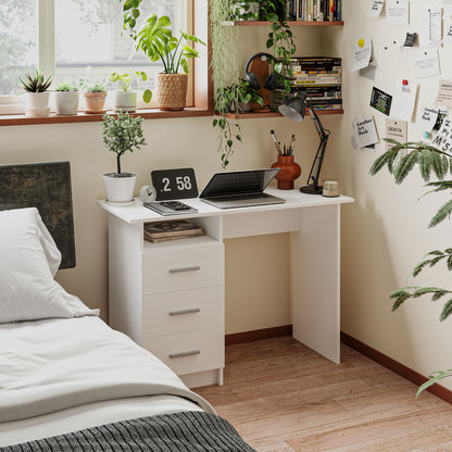 Bureau d'ordinateur avec 3 tiroirs et tablette ouverte