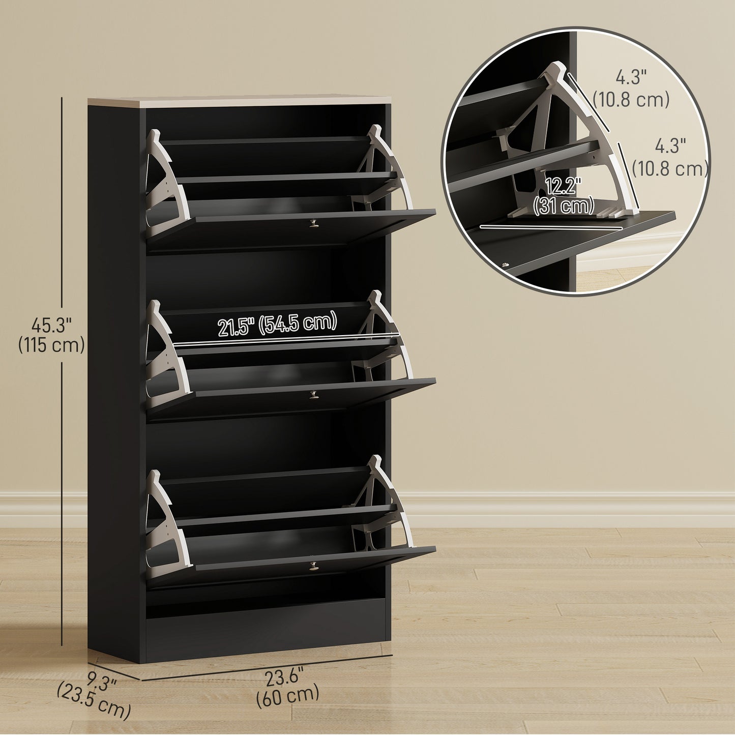 Armoire à chaussures 3 tiroirs rabattables, 12-18 paires