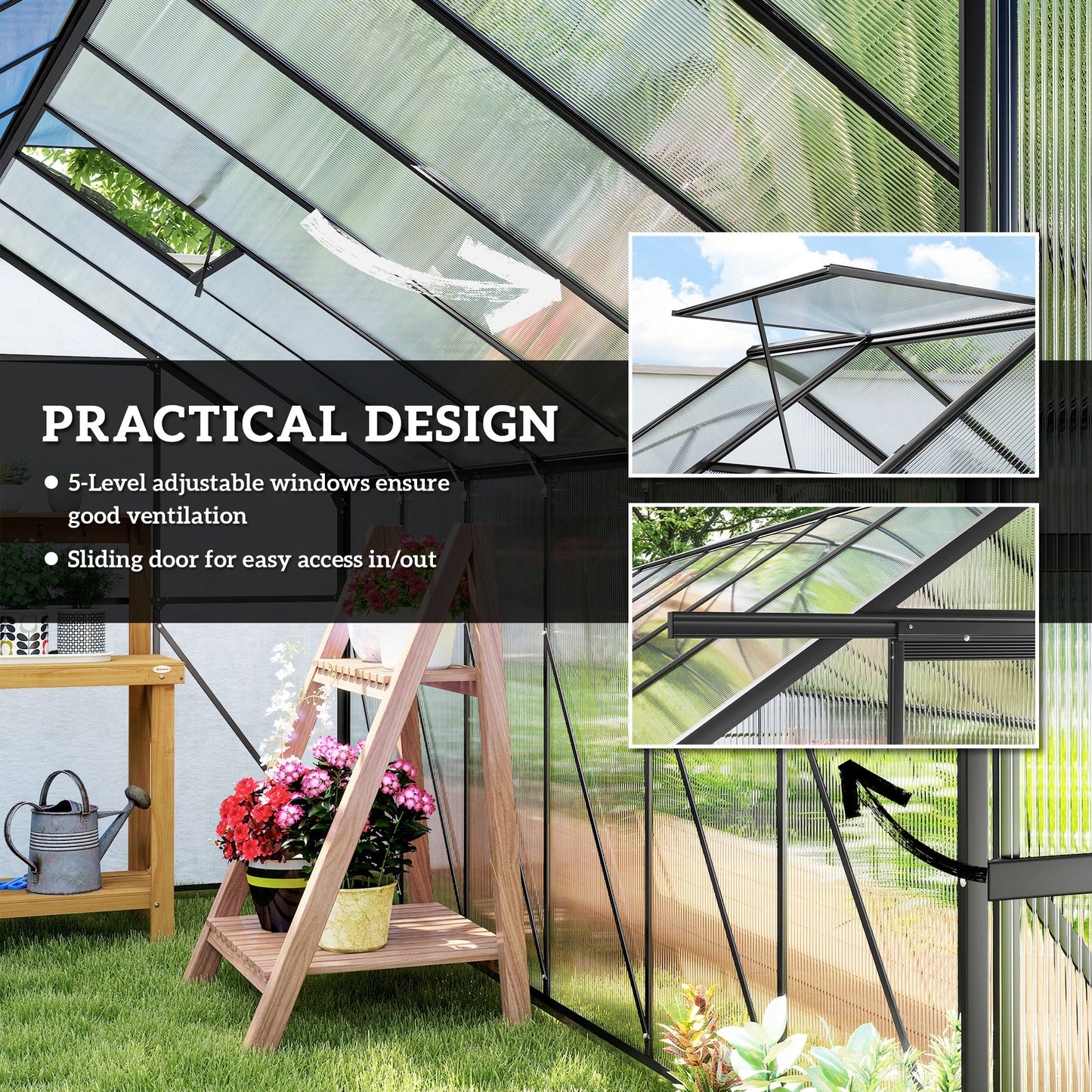 Serre de jardin 6,1 x 2,4 x 2,1 m avec ventilation ajustable