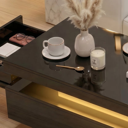 Table basse LED 2 tiroirs haute brillance