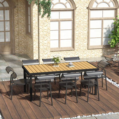 Table de jardin rectangulaire 8 personnes, plateau effet bois
