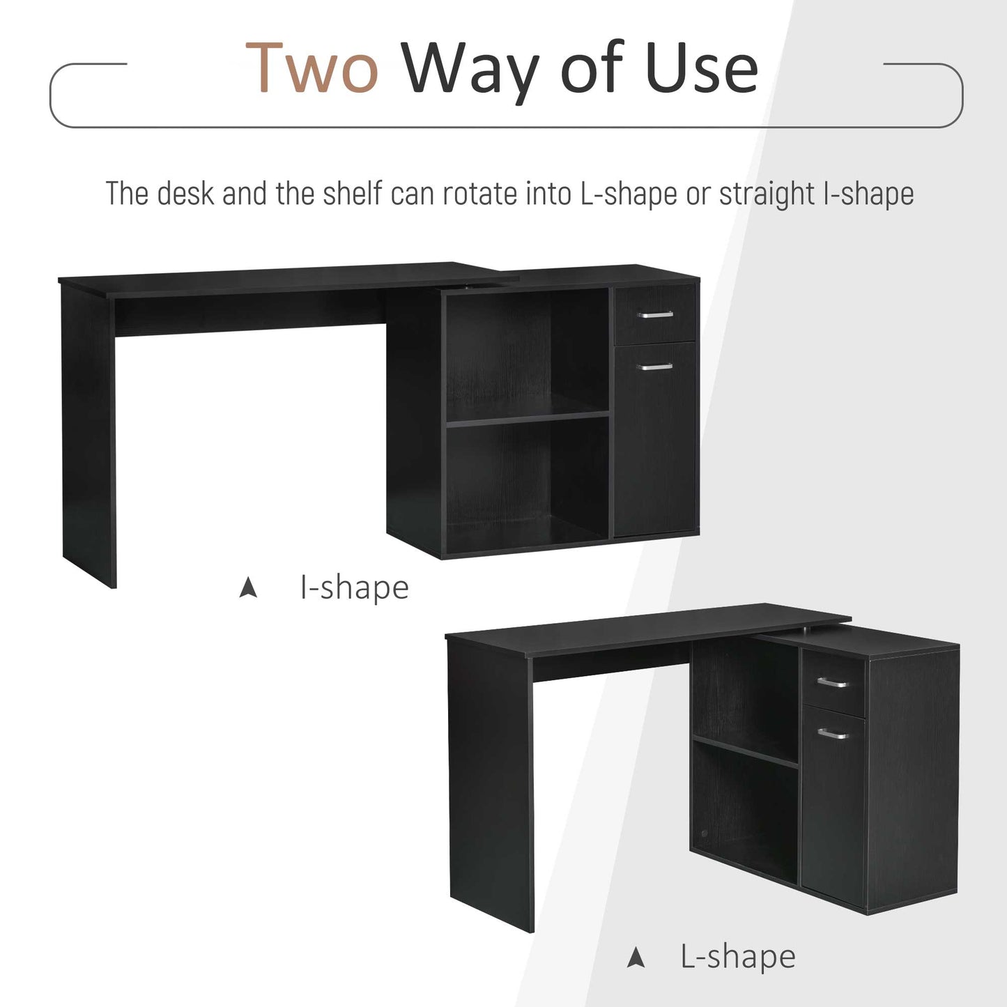 Bureau d'angle rotatif 180° avec rangements