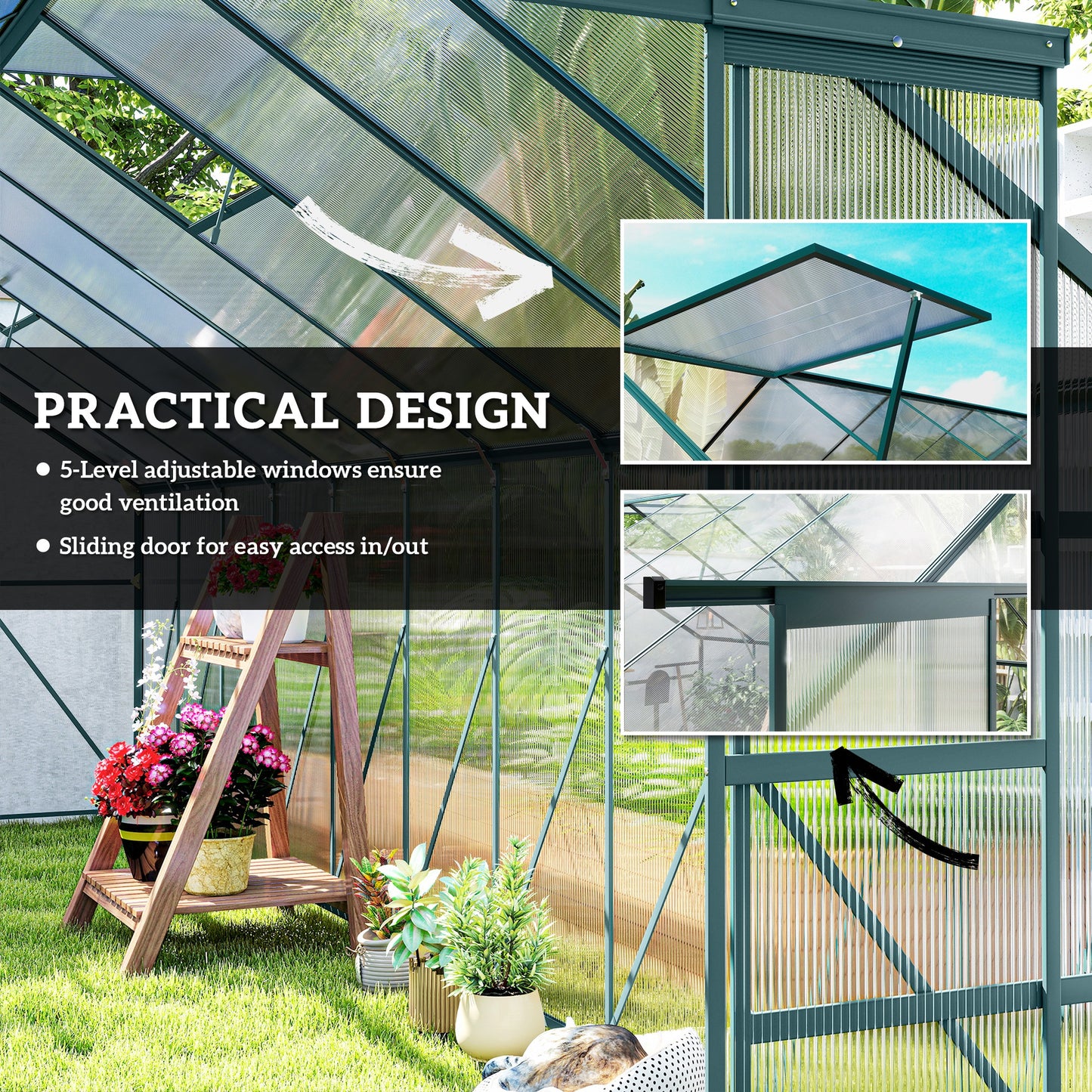 Serre de jardin aluminium polycarbonate avec gouttière 16' x 8'