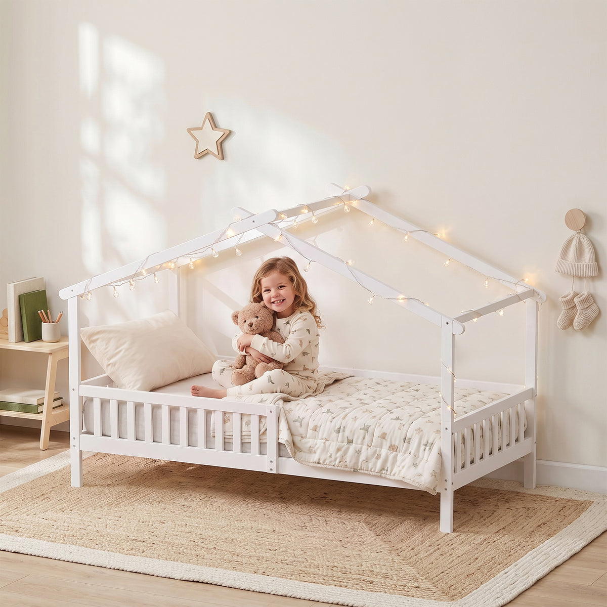 Lit enfant maison Montessori bois avec toit
