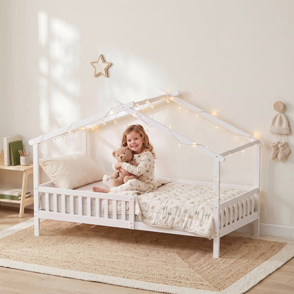 Lit enfant maison Montessori bois avec toit