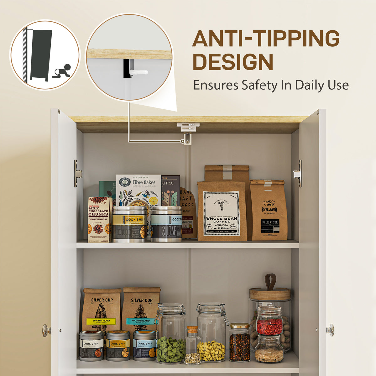 Armoire-garde-manger haute 4 portes avec tablettes ajustables
