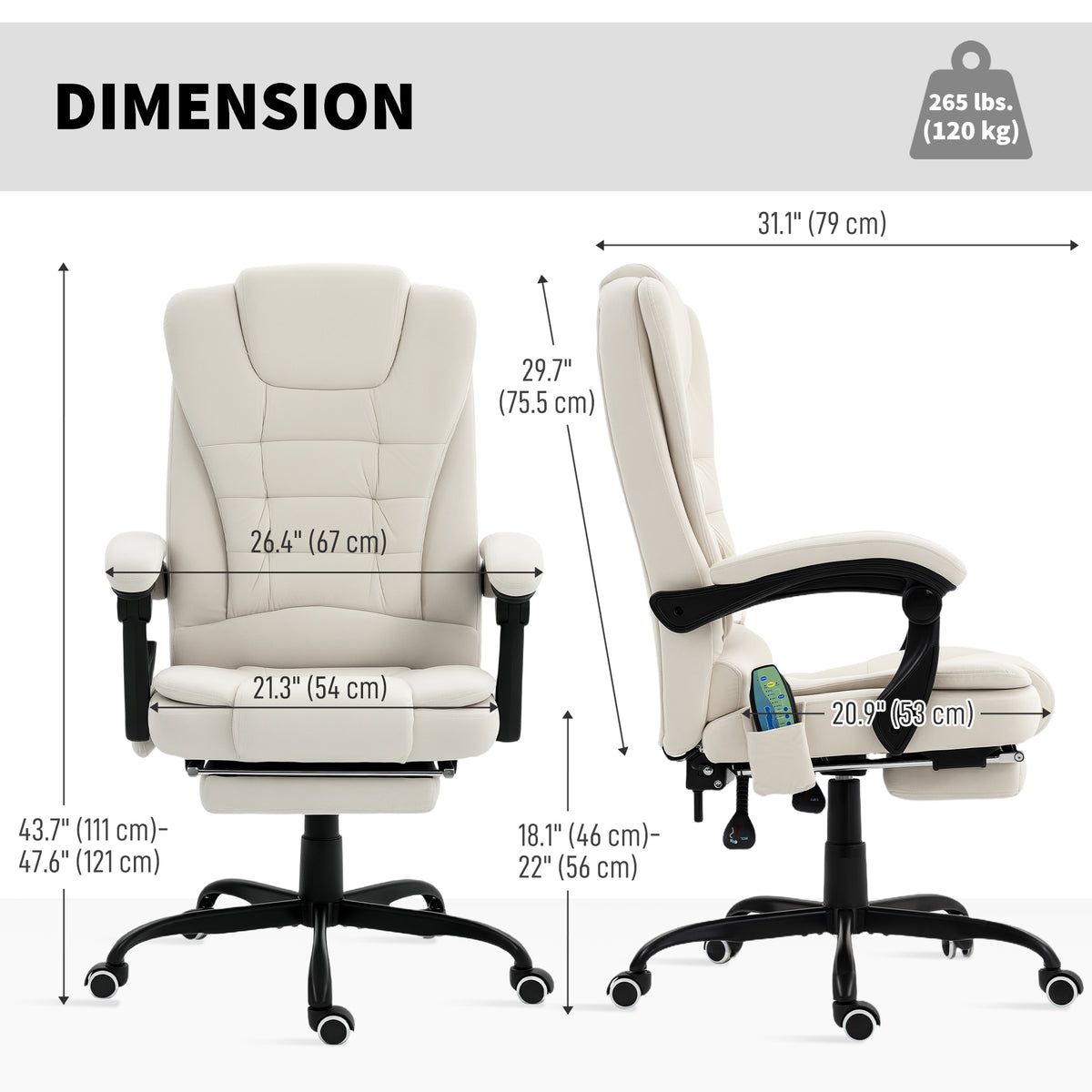 Chaise de bureau massante inclinable avec repose-pieds