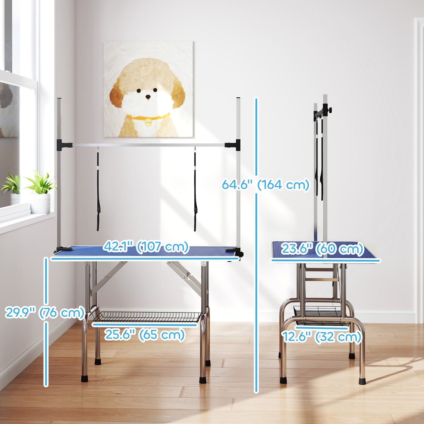 Table de toilettage ajustable pour chiens avec sangles sécurité