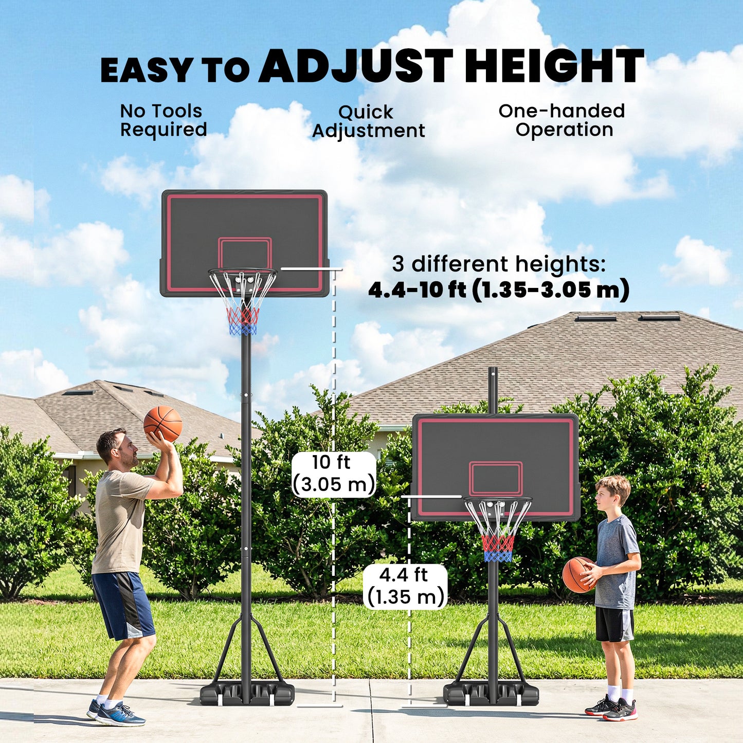 Panier de basketball réglable extérieur avec roues