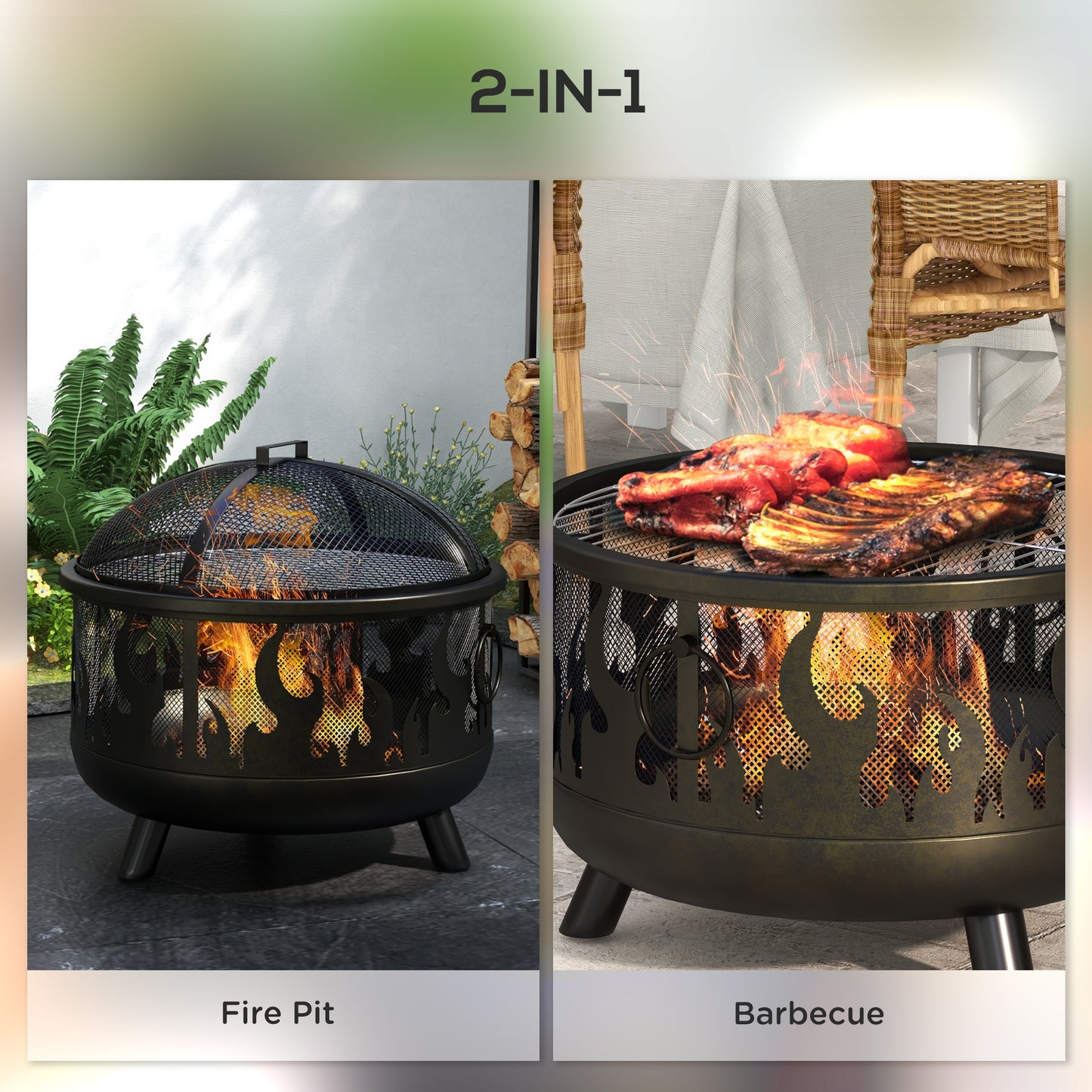 Foyer extérieur rond 60 cm avec couvercle et grille
