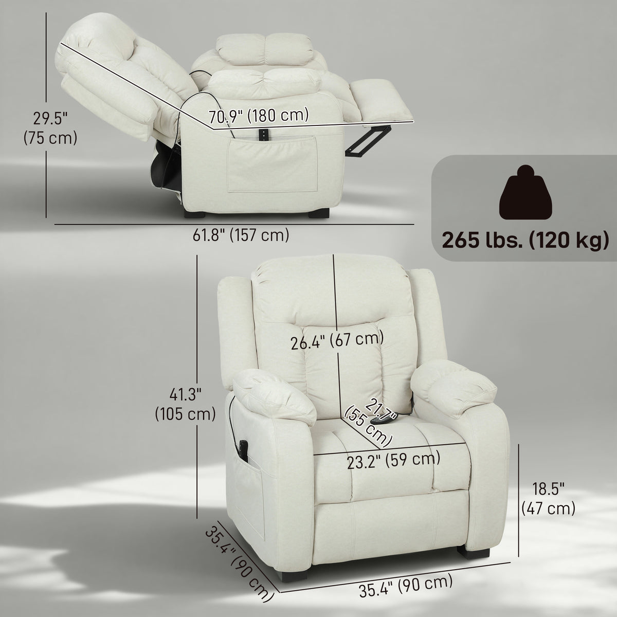 Fauteuil inclinable de massage motorisé en velours