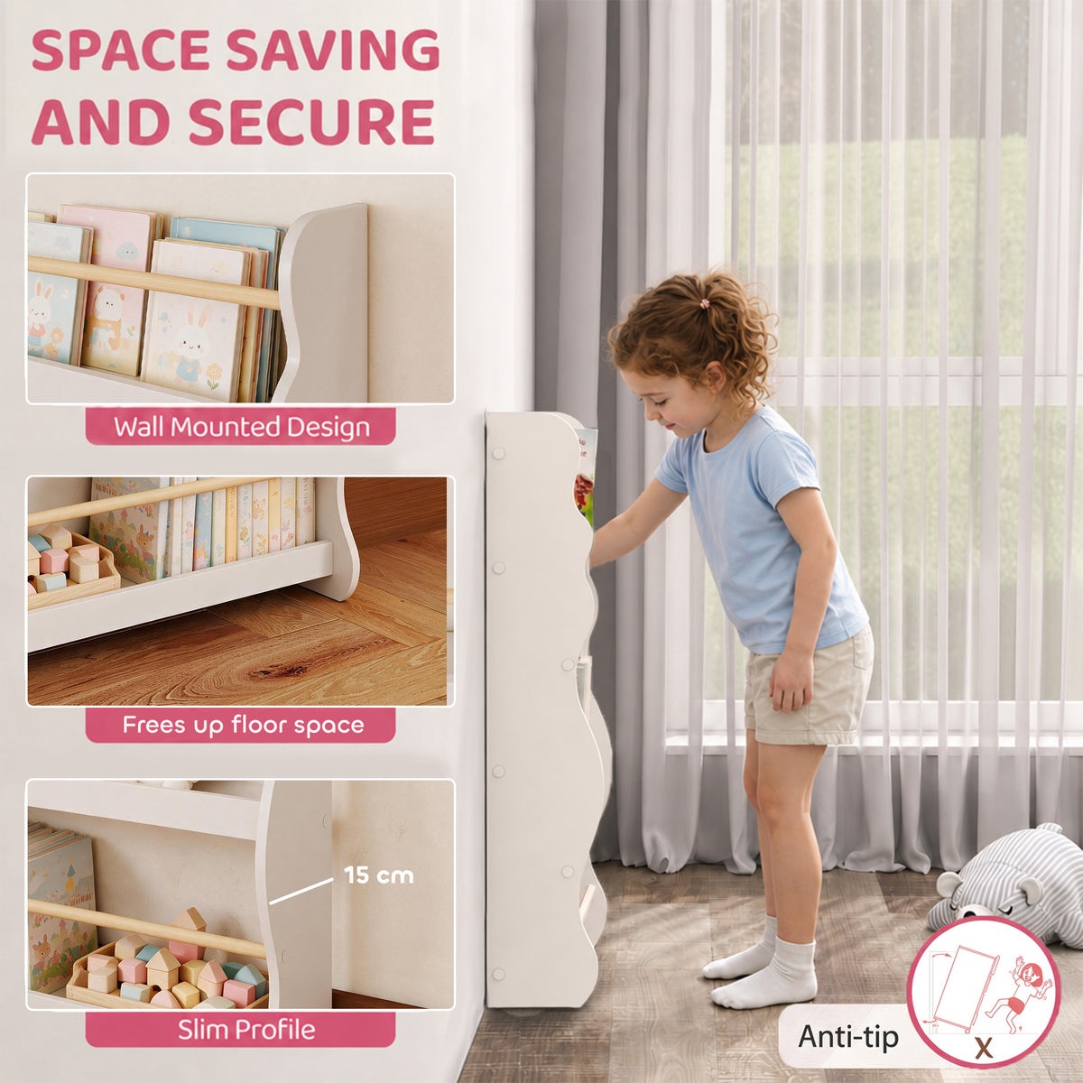 Bibliothèque murale pour enfants à 3 tablettes