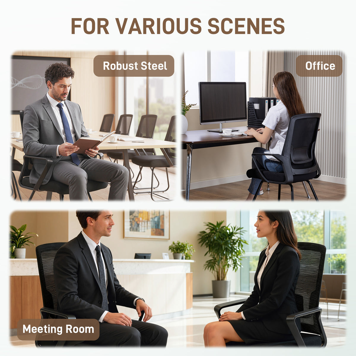 Chaise de bureau sans roulettes support lombaire mesh