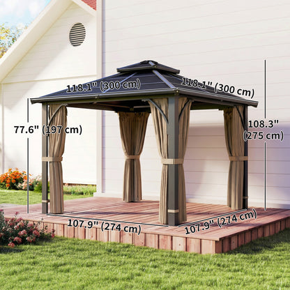 Gazebo toit rigide 10' x 10' polycarbonate double niveau