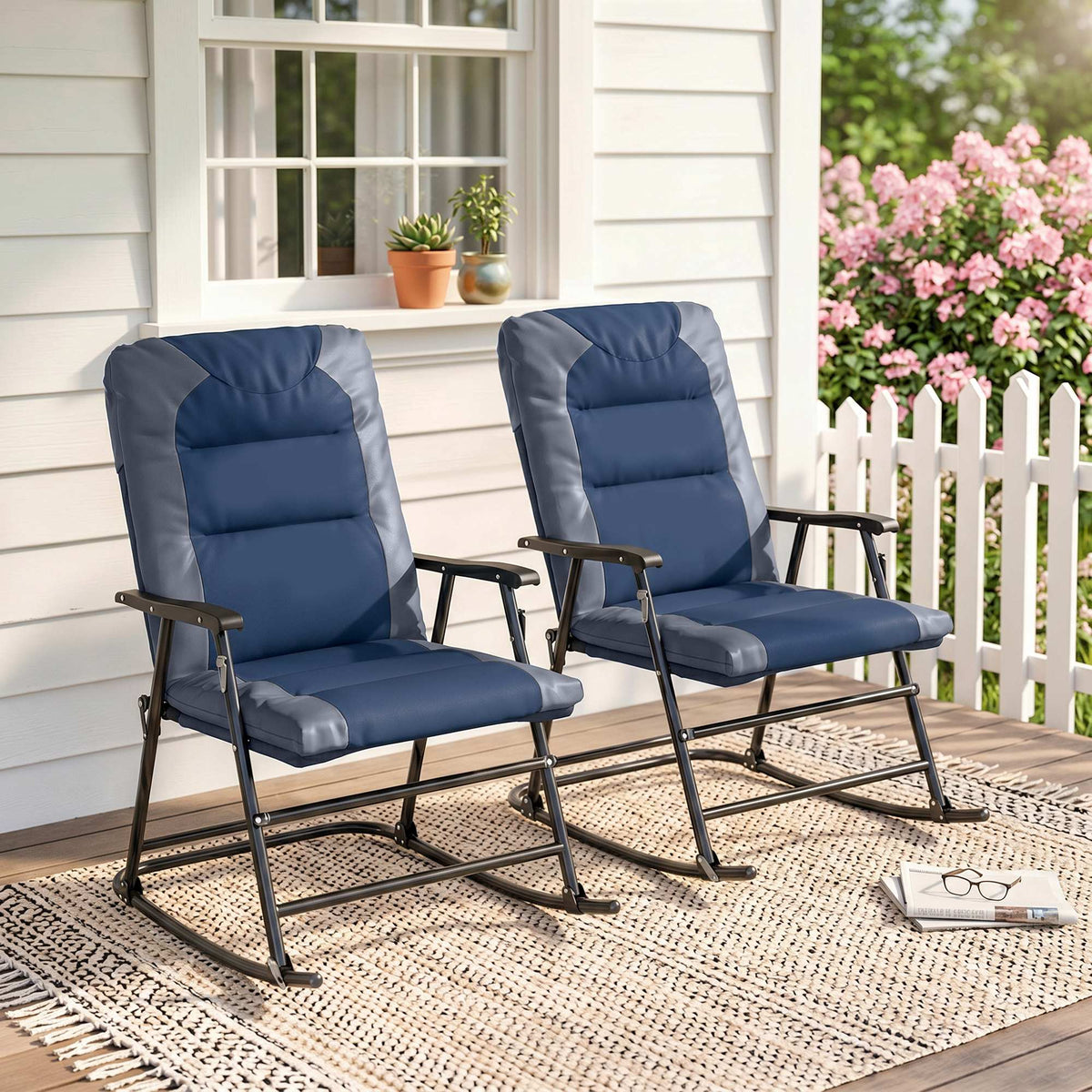 Ensemble 2 chaises berçantes rembourrées avec accoudoirs