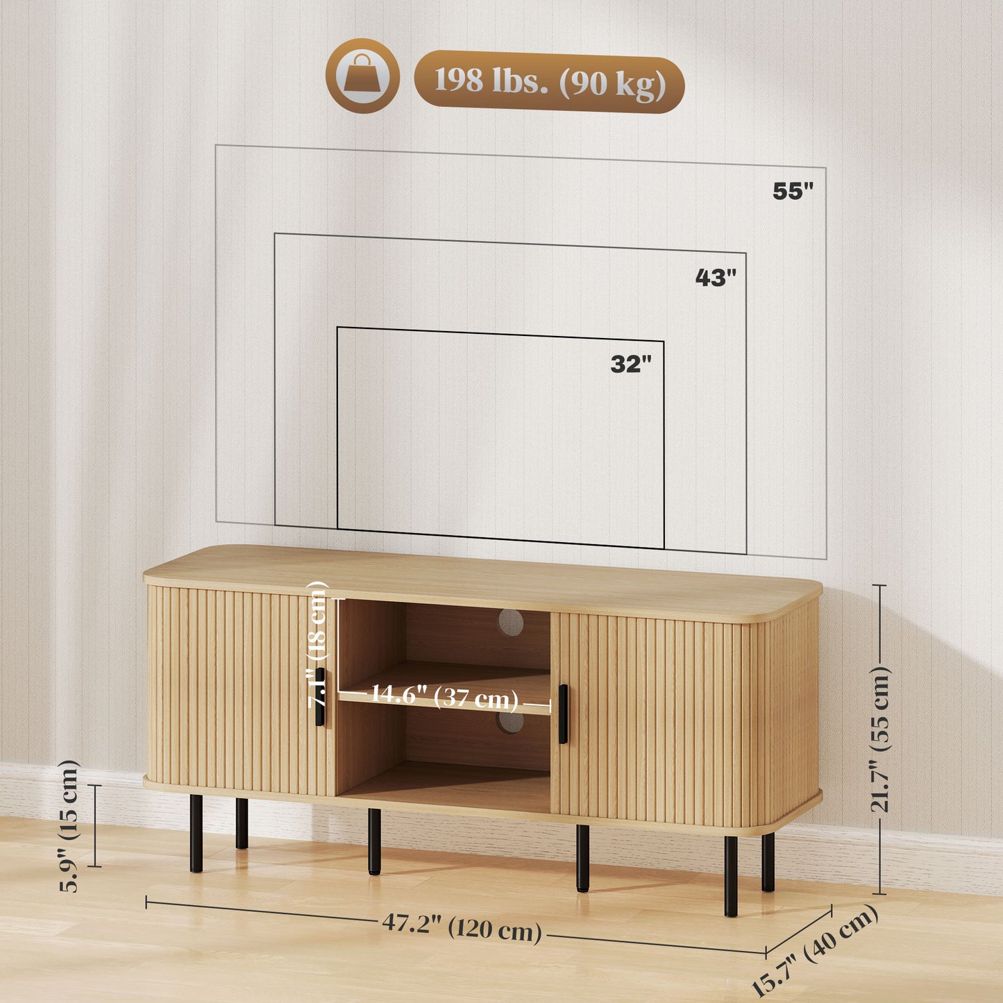 Meuble TV avec rangement pour télé jusqu'à 55 po