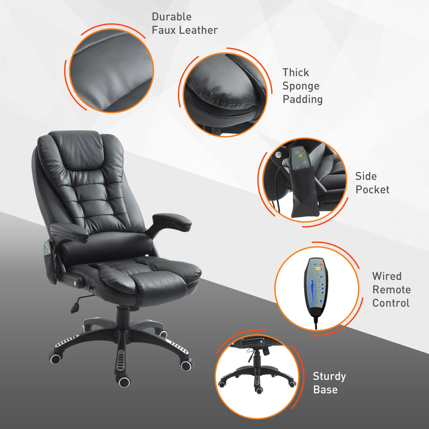 Chaise de bureau massante chauffante dossier haut inclinable
