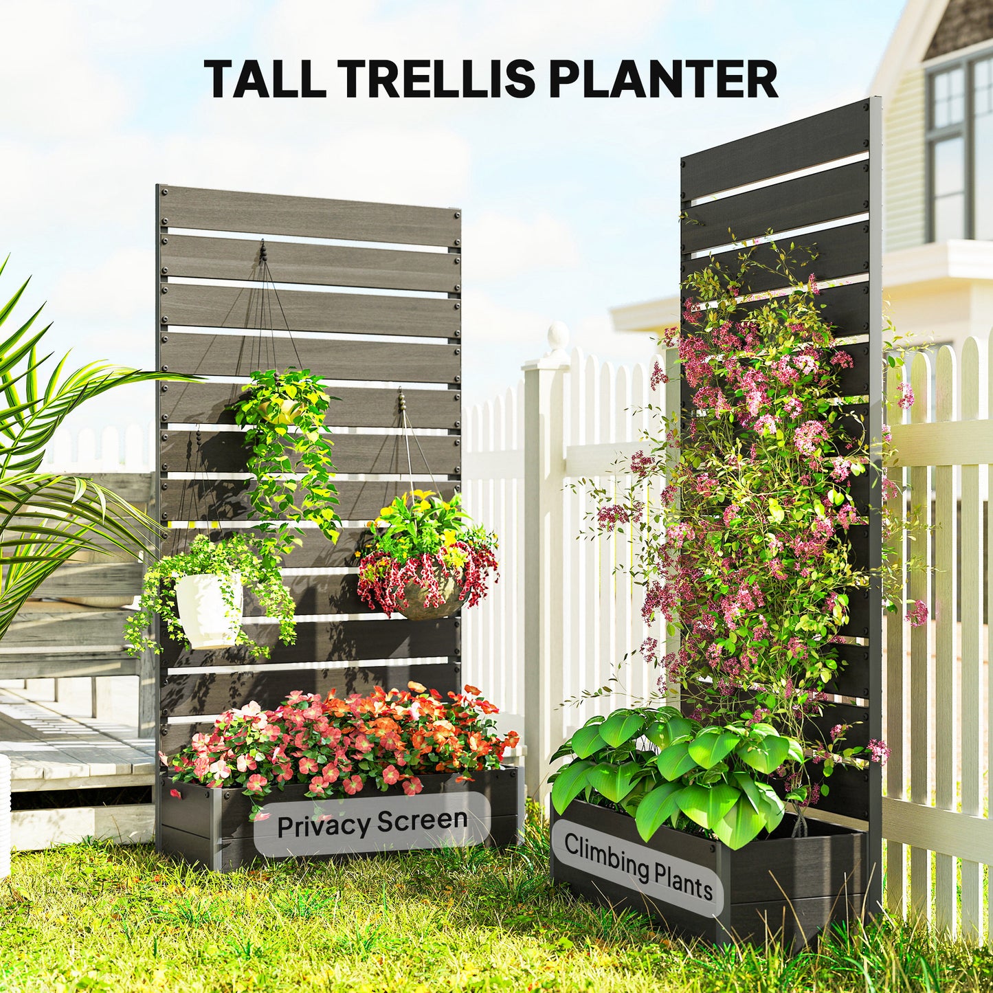  90cm Raised Planter Box with Trellis - Black