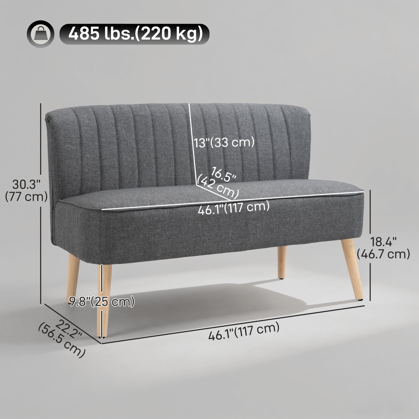 Canapé 2 places moderne tissu lin pieds bois